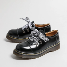 Women Classic Trendy Plaid Lace-Up Low Heel Loafers Street Wear Anti microbial coating