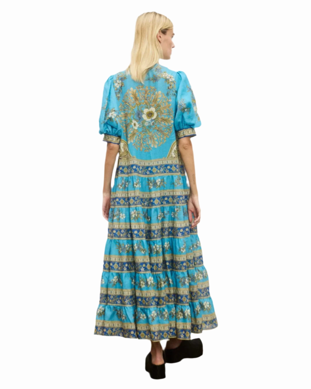 Cassie Tiered Midi Dress in Blue ButterySoftTexture