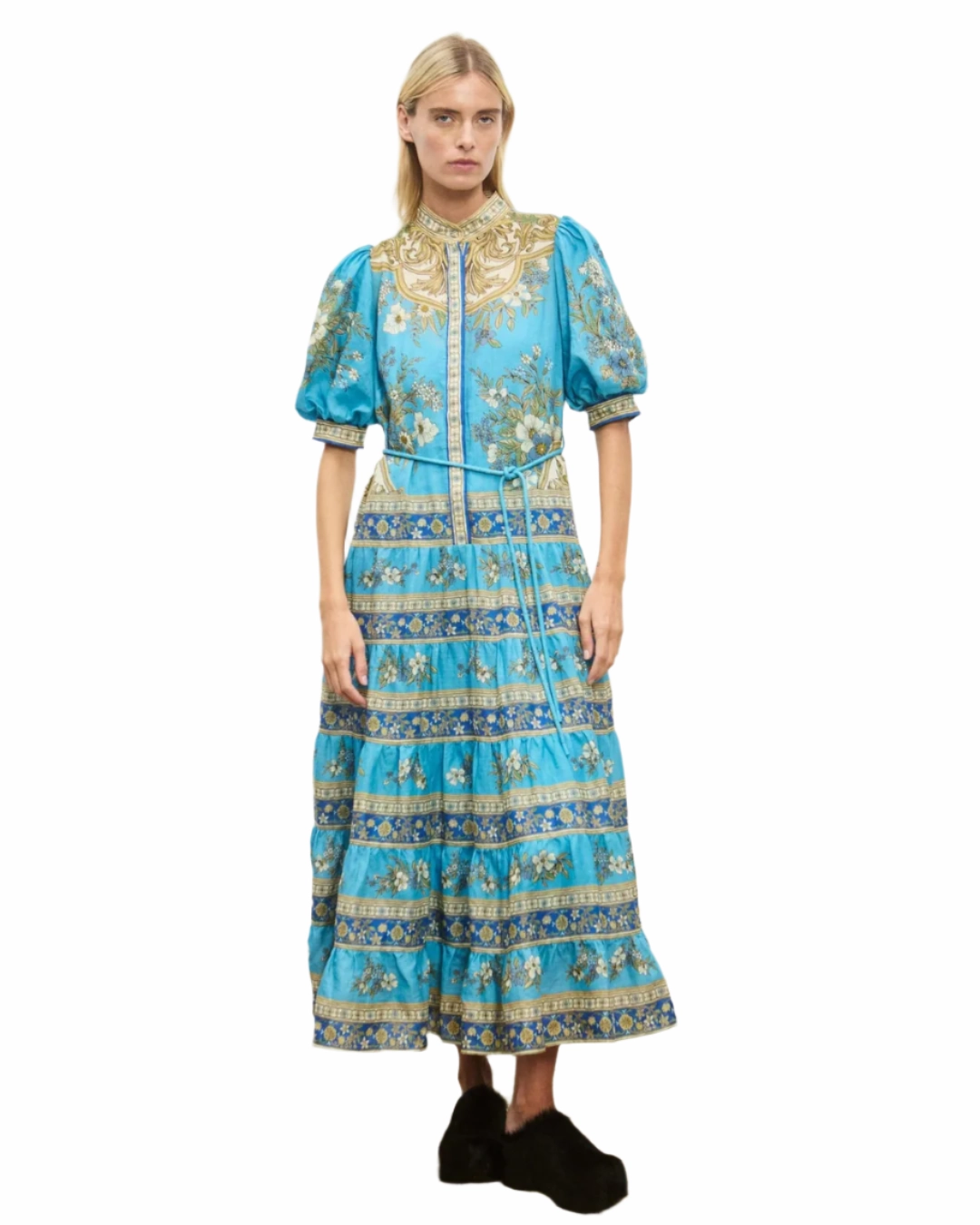 Cassie Tiered Midi Dress in Blue Functional Fashion Winter Apparel