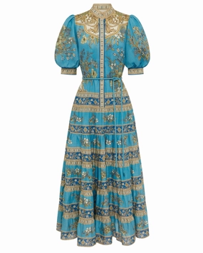 Cassie Tiered Midi Dress in Blue SoftTouchFinish Formal Look