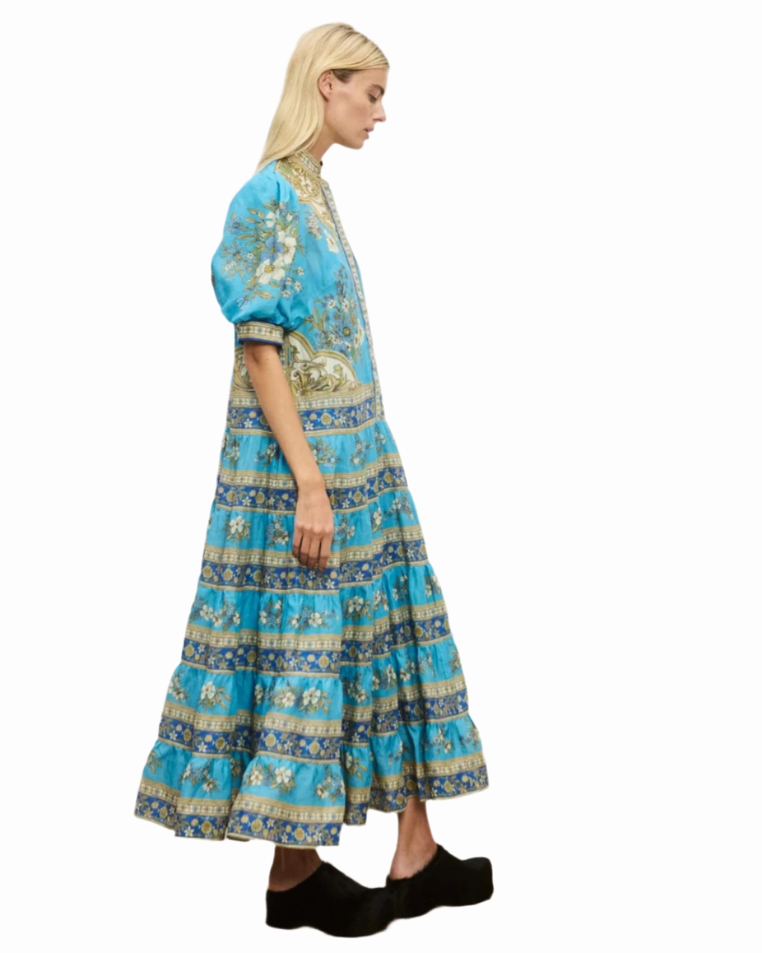 AntiPillingCloth Office Attire Cassie Tiered Midi Dress in Blue