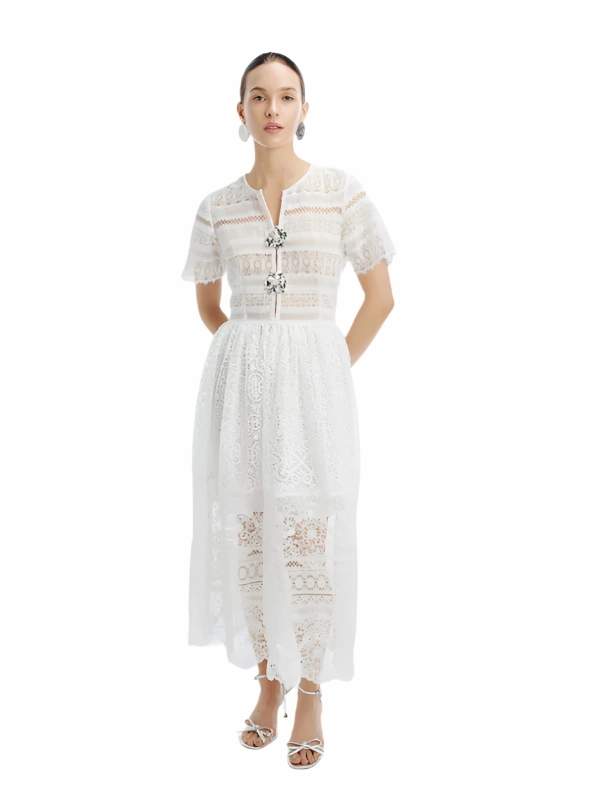 Gianni Midi Dress in White SoftTouch Texture Universal Clasp Mechanism