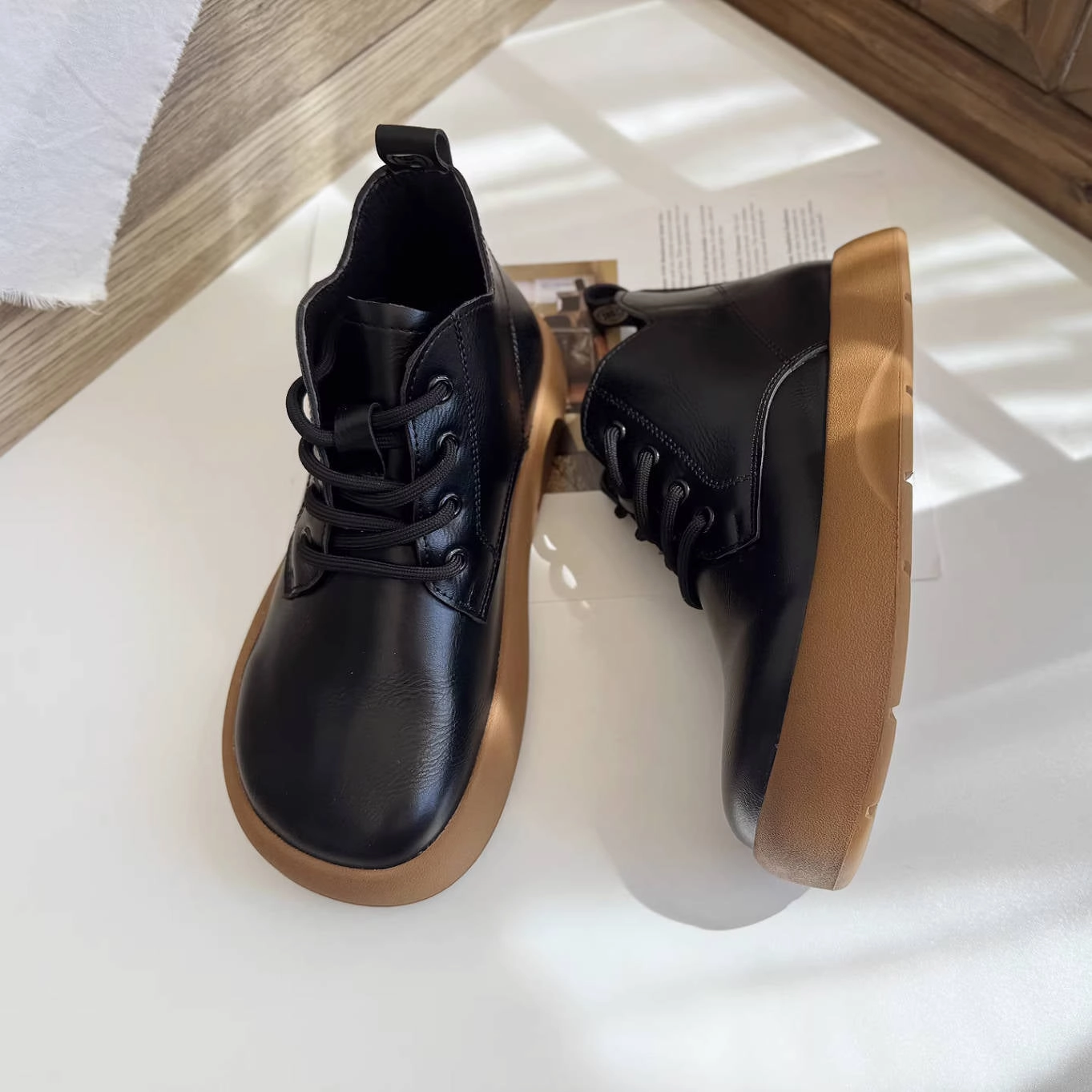 top Casual Sueded Leather Platform Round Toe Lace-Up Boots