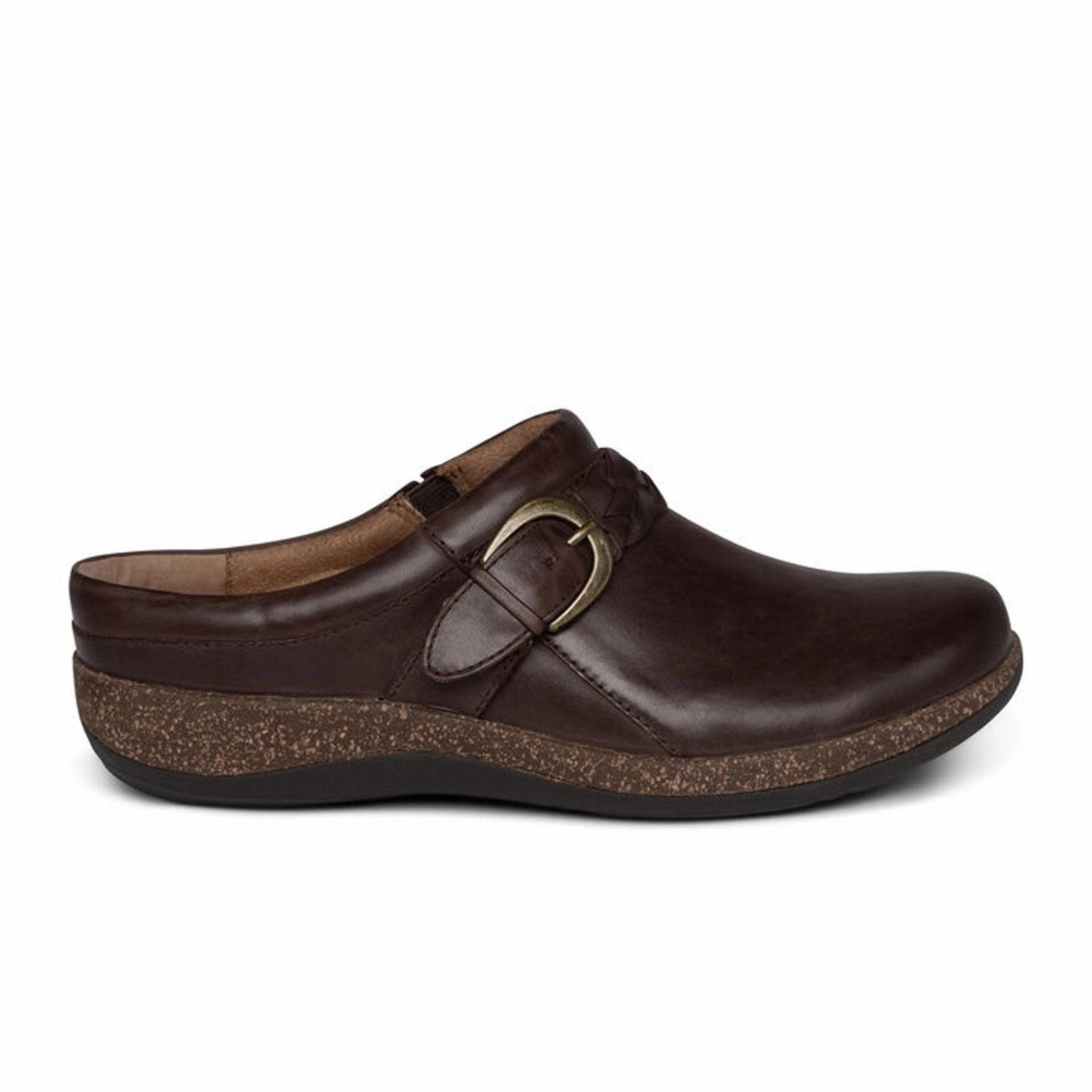 Aetrex Libby Clog (Women) - Brown Leather Flawless Waistband