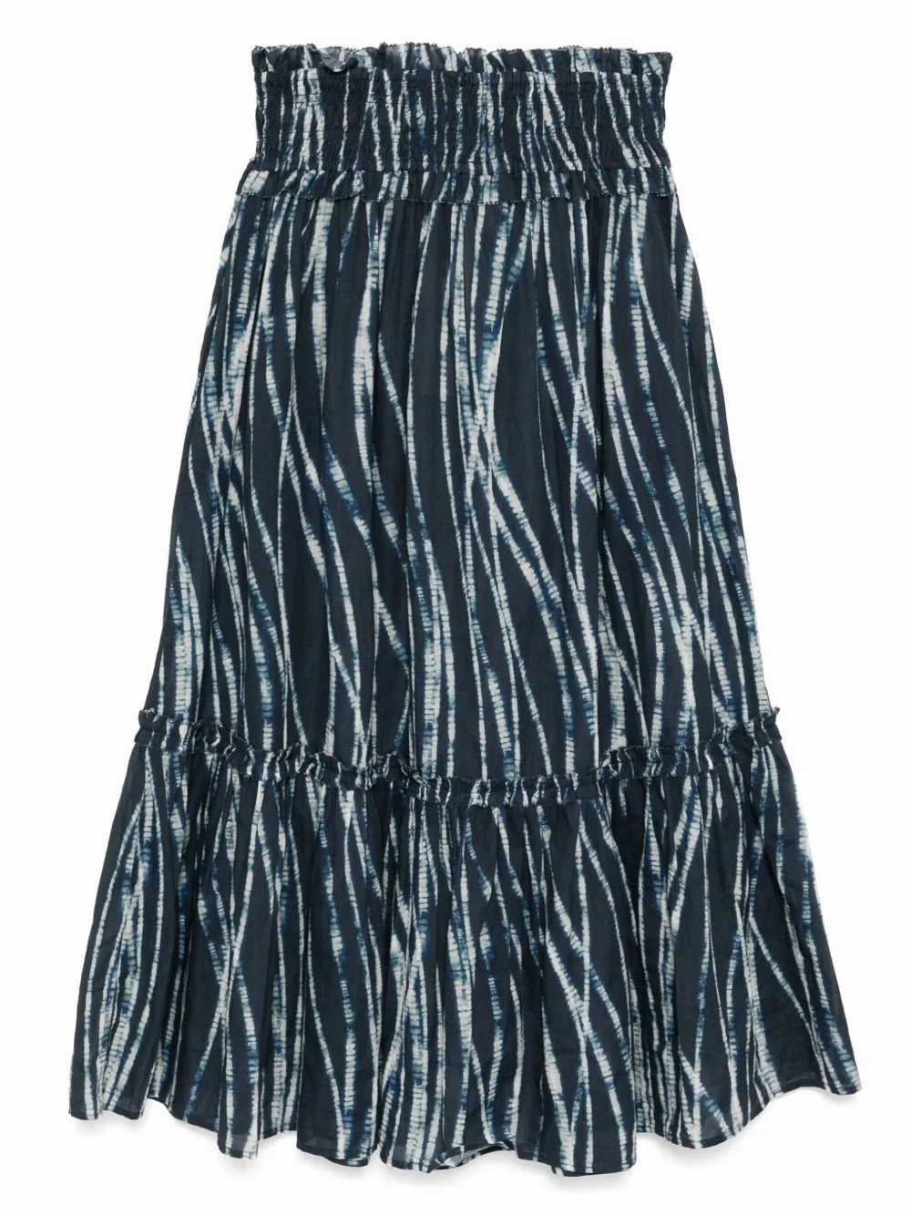 Cece Midi Skirt in Avalon Evening Blue Cozy Wrap Outdoor Shirt