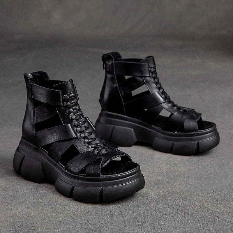 Women Summer Platform Leather Sandal Boots Supportive traction - level