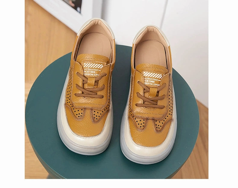 Tailored Design Women Spring Leather Casual Hollow Versatile Soft Sole Flats