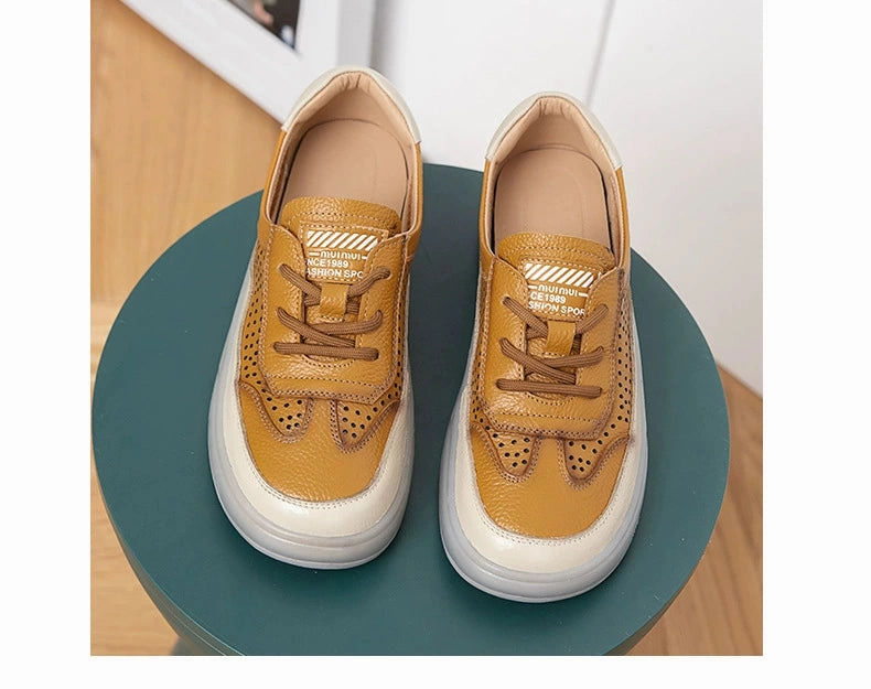 All-day Grip Fashion-forward materials Women Spring Leather Casual Hollow Versatile Soft Sole Flats