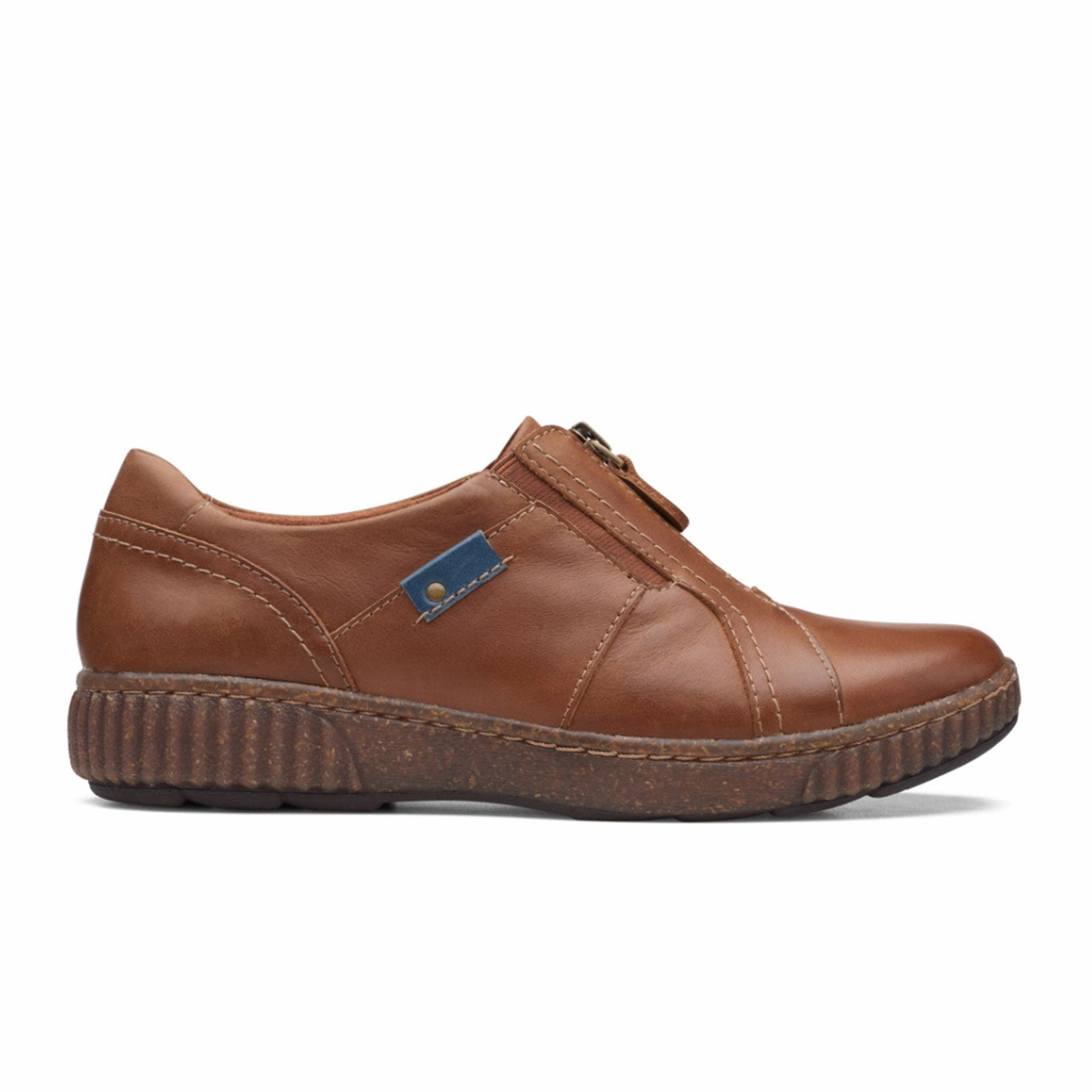 Clarks Magnolia Zip Slip On (Women) - Dark Tan Leather Limited-Edition Soft And Comfortable