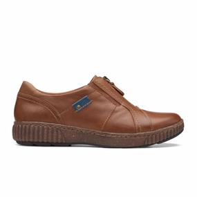 Clarks Magnolia Zip Slip On (Women) - Dark Tan Leather Limited-Edition Soft And Comfortable