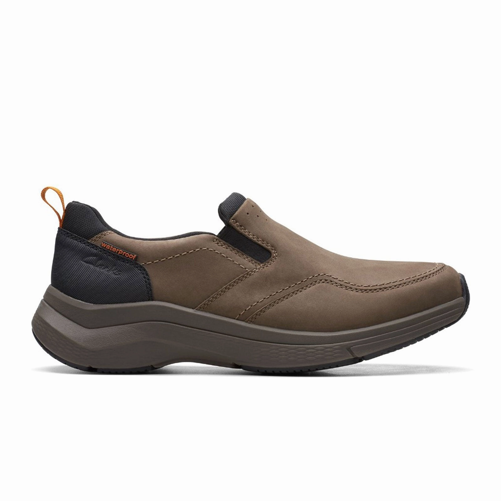 Clarks Wave 2.0 Edge Waterproof Slip On (Men) - Dark Taupe Polished Wear