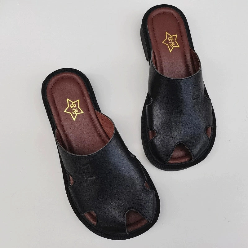 Commute Wrinkle-Resistant Babakud Women Summer Leather Mules Closed Toe Wide Fit Slippers
