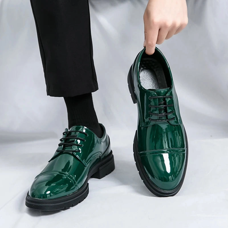 Unique grip Classic Green Style Casual Derby Formal Shoes Career Office Leather Shoes Pointy Toe Handmade Business Wedding Dress Shoes Men
