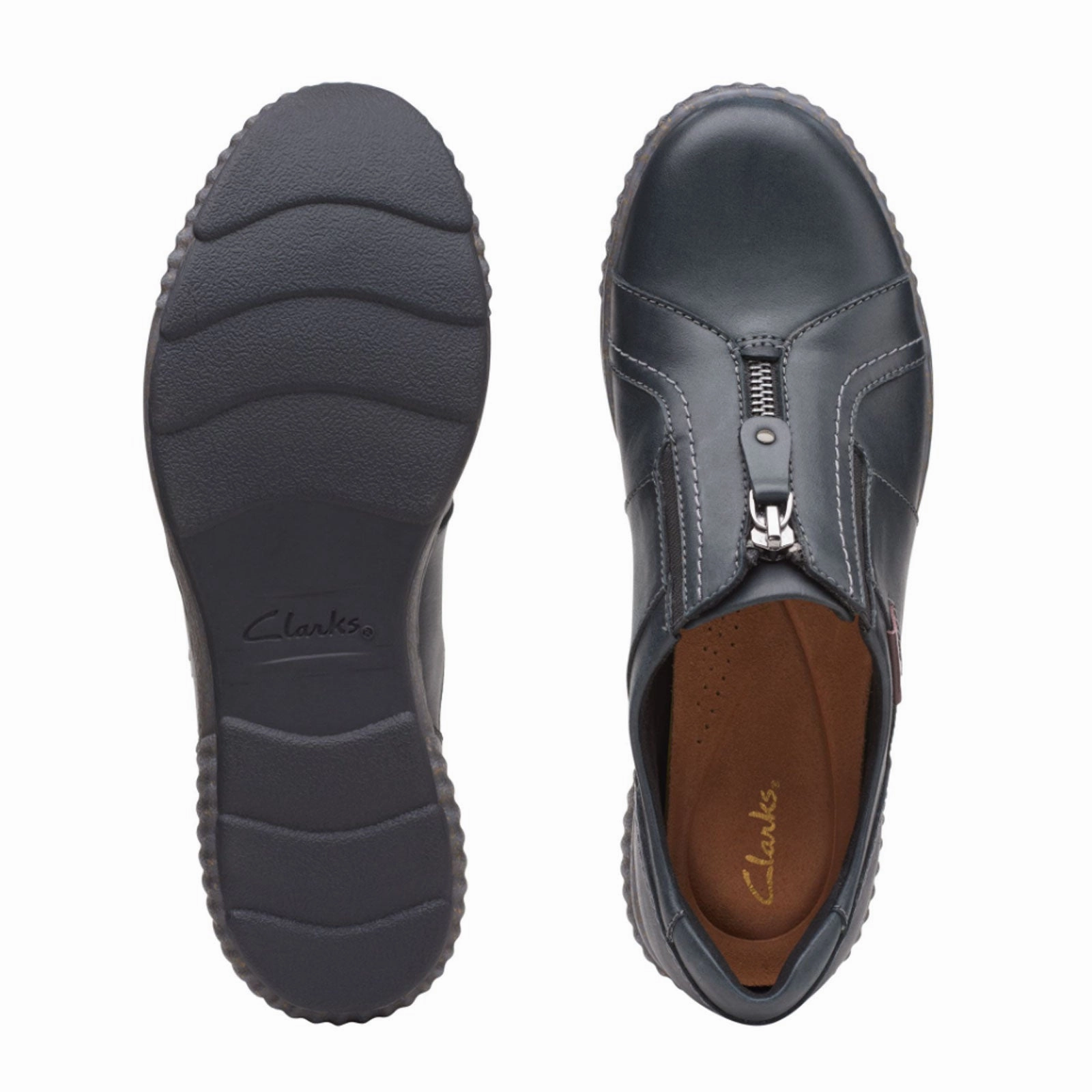 Clarks Magnolia Zip Slip On (Women) - Black Leather Celebrity-Inspired Nature Glow