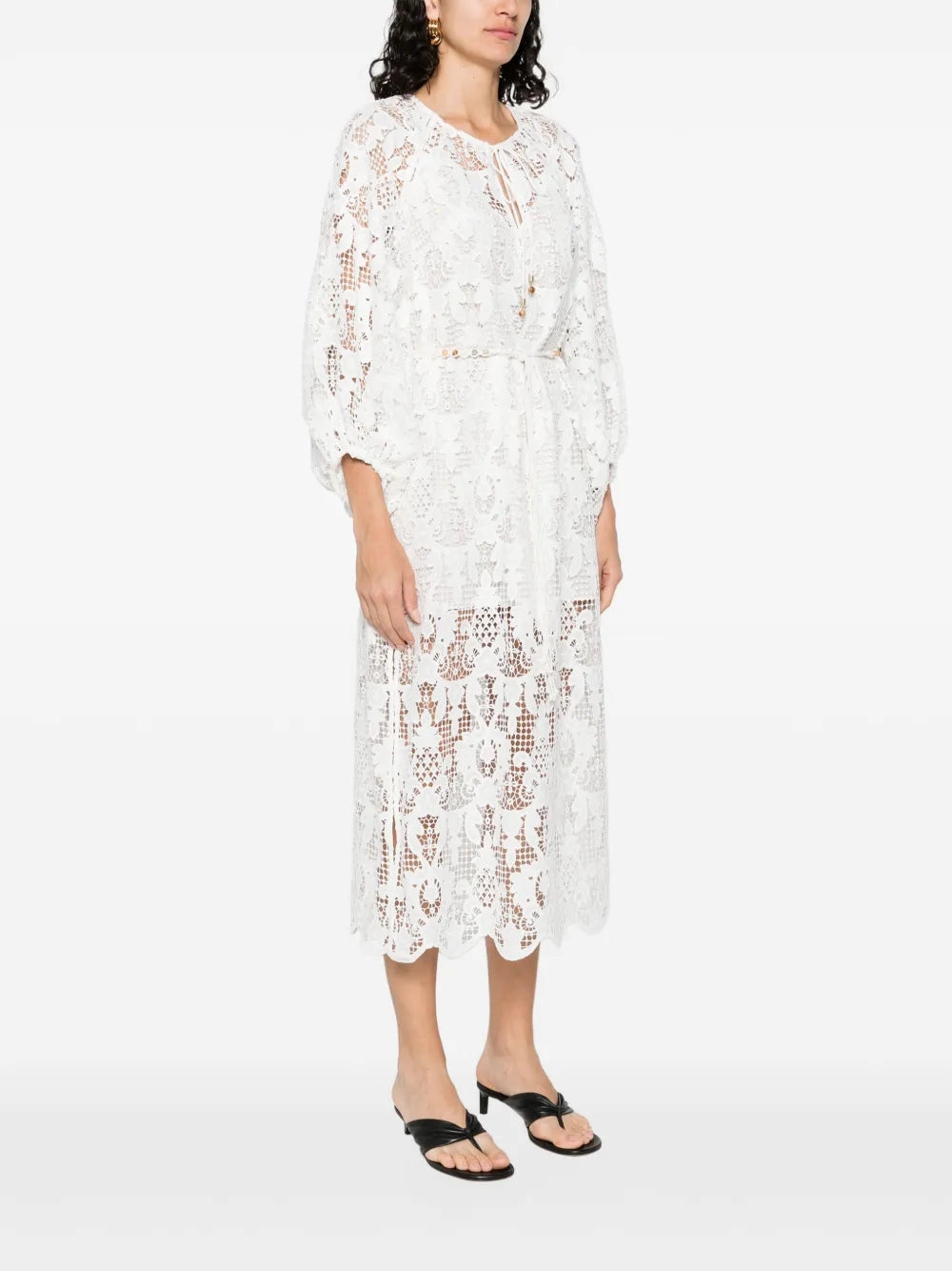 Coco Lace Midi Dress in Ivory SheerLayeredPanels Bonded Seam Technology