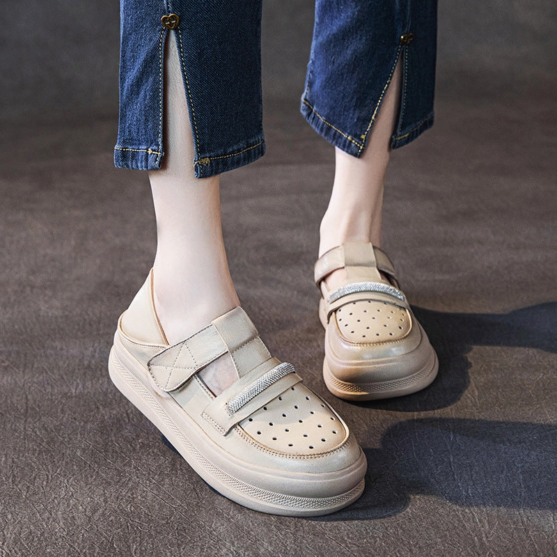 Color Block Breathable Platform Leather Shoes Short