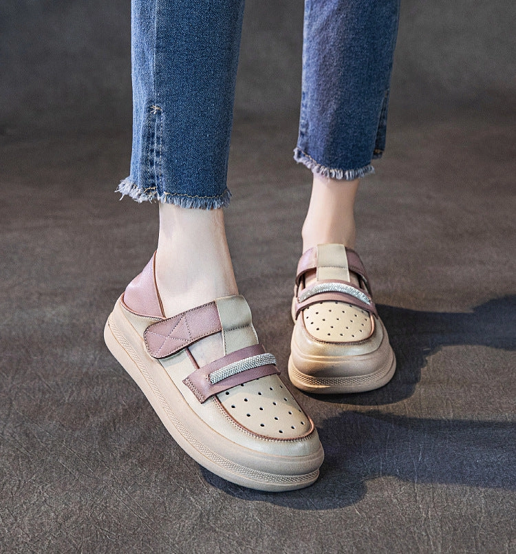 Color Block Breathable Platform Leather Shoes All Day Wear Comfort snowy