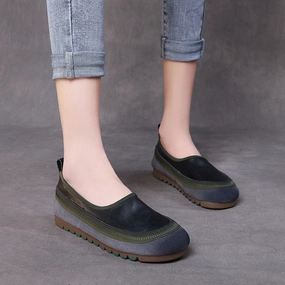 Color Block Soft-Soled Handmade Leather Slip-Ons most teenagers