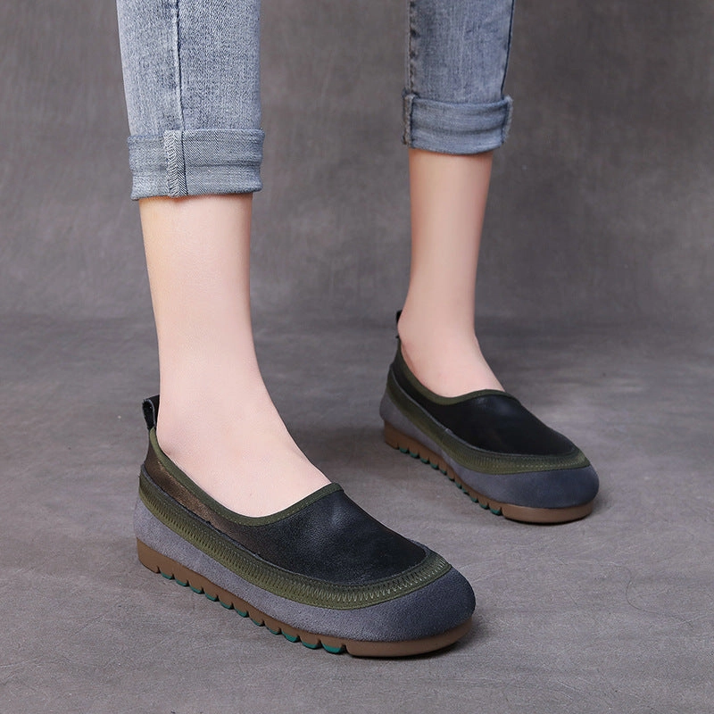 Color Block Soft-Soled Handmade Leather Slip-Ons most teenagers