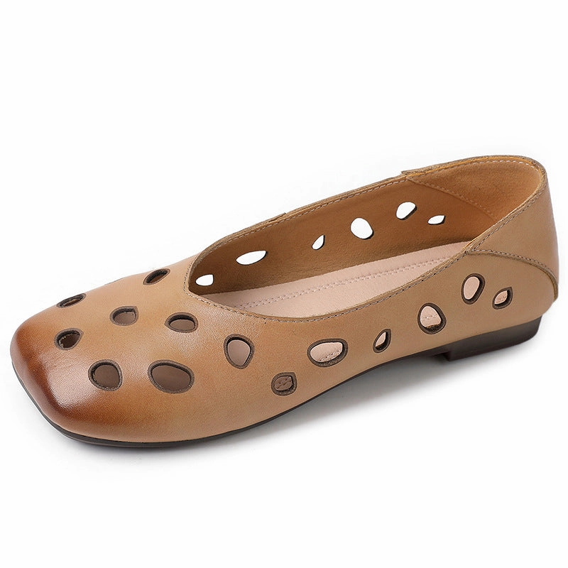 Comfortable Hollow Soft Sole Slip-ons Leather Shoes Flexible Reputable