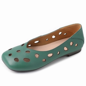 Comfortable Hollow Soft Sole Slip-ons Leather Shoes geometric Thermal Regulating Lining