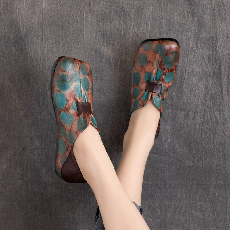 Non Toxic Compounds durability - level Retro Square Toe Color Block Casual Leather Flats