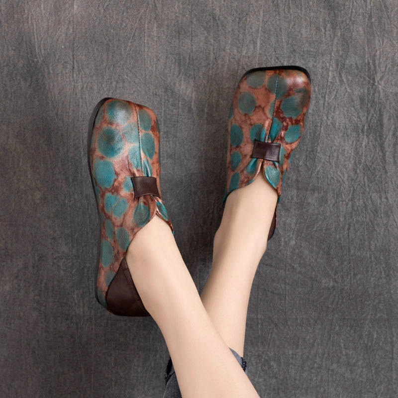 Ankle Hugging Fit Exceptional Retro Square Toe Color Block Casual Leather Flats