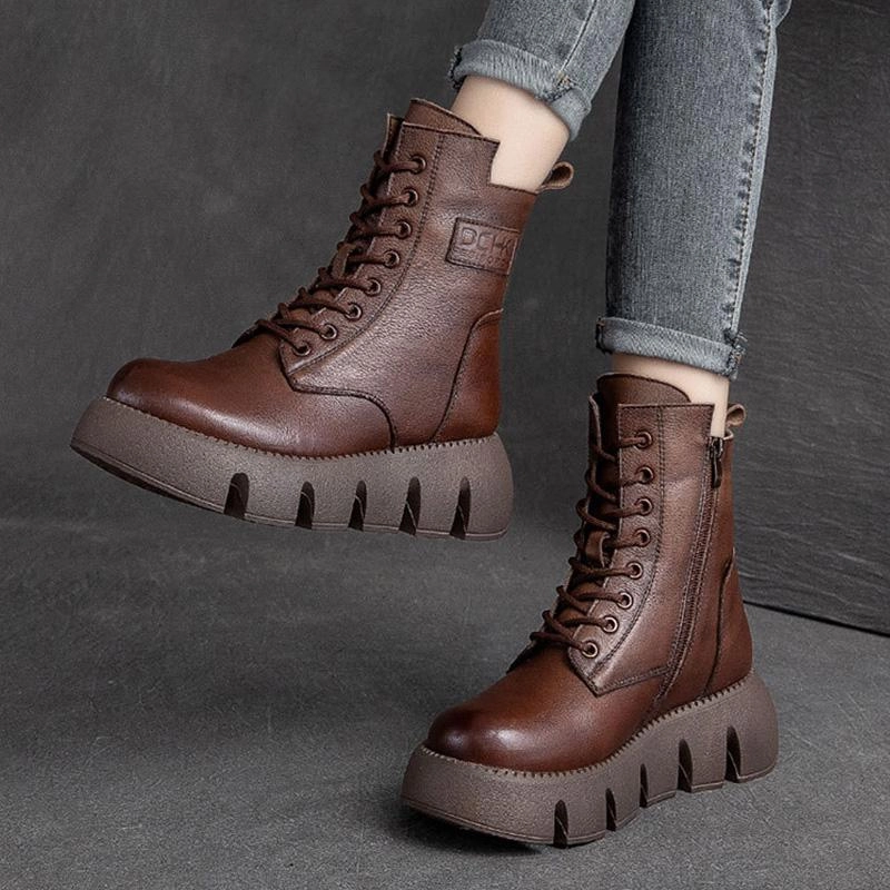 Iconic Piece Embroidered Babakud Women Winter Retro Thick Wool Casual Leather Handmade Boots