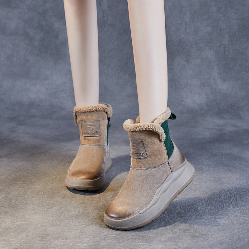 Bonded Seam Technology Women Retro Warm Fleece Lining Suede Leather Short Boots