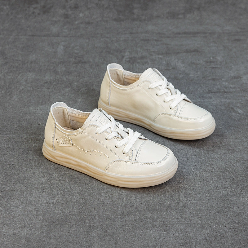 Genuine Leather Comfortable Embroidered Patchwork Flat Shoes table tennis straightforward