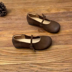 Soft-touch design Padded chic Women Retro Leather Round Toe Shallow One Straped Shoes