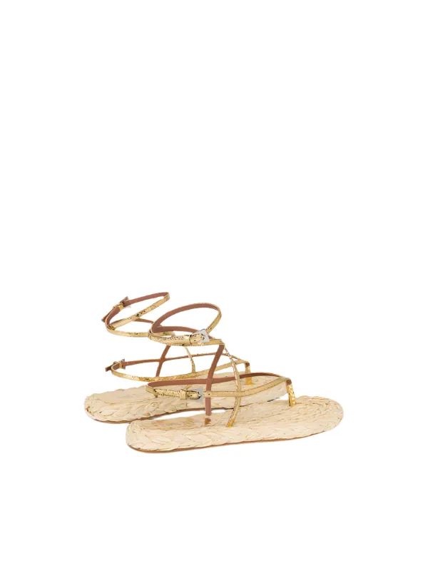 Hydra Flat Sandal in Gold Natural Recycled Material Components