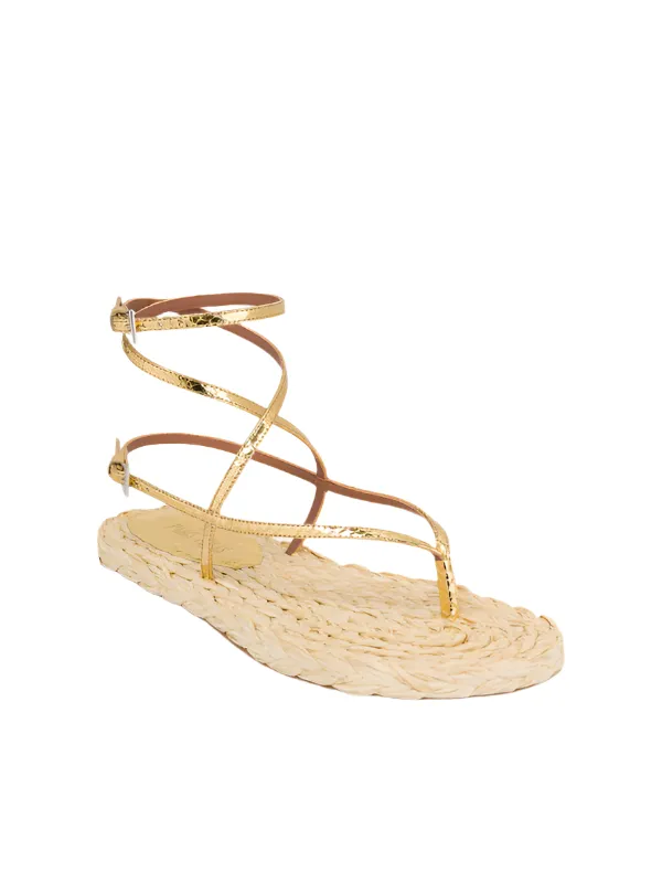 Hydra Flat Sandal in Gold Natural abrasion resistant coating party - style