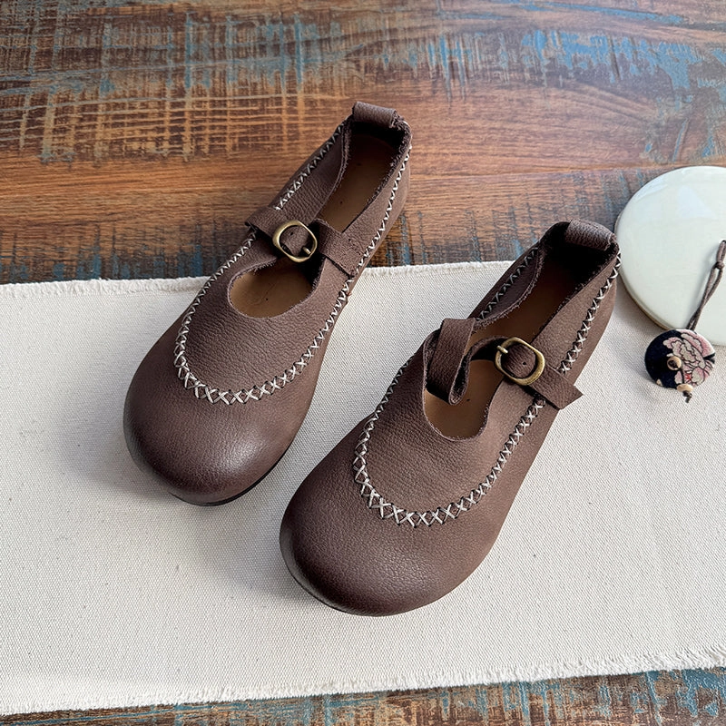 Babakud Women Spring Retro Leather Suede Soft Sole Mary Jane Flats Breathable wear