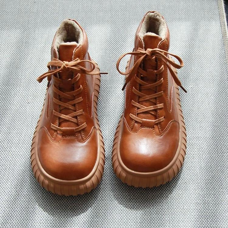 sueded fabric basic Babakud Women Winter Retro Leather Plus Velvet Short Boots