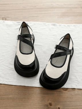 Babakud Women Vintage Color-Block Mary Jane Shoes Non Slip Outsole