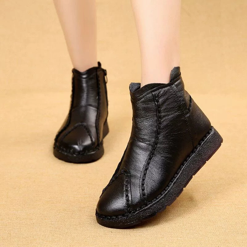 Women Retro Leather Casual Soft Sole Warm Ankle Boots High Elasticity Midsole Puncture Resistant Sole