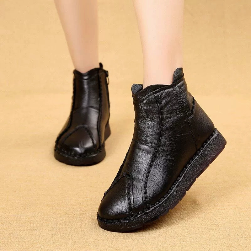 Women Retro Leather Casual Soft Sole Warm Ankle Boots absorbing unisex - style