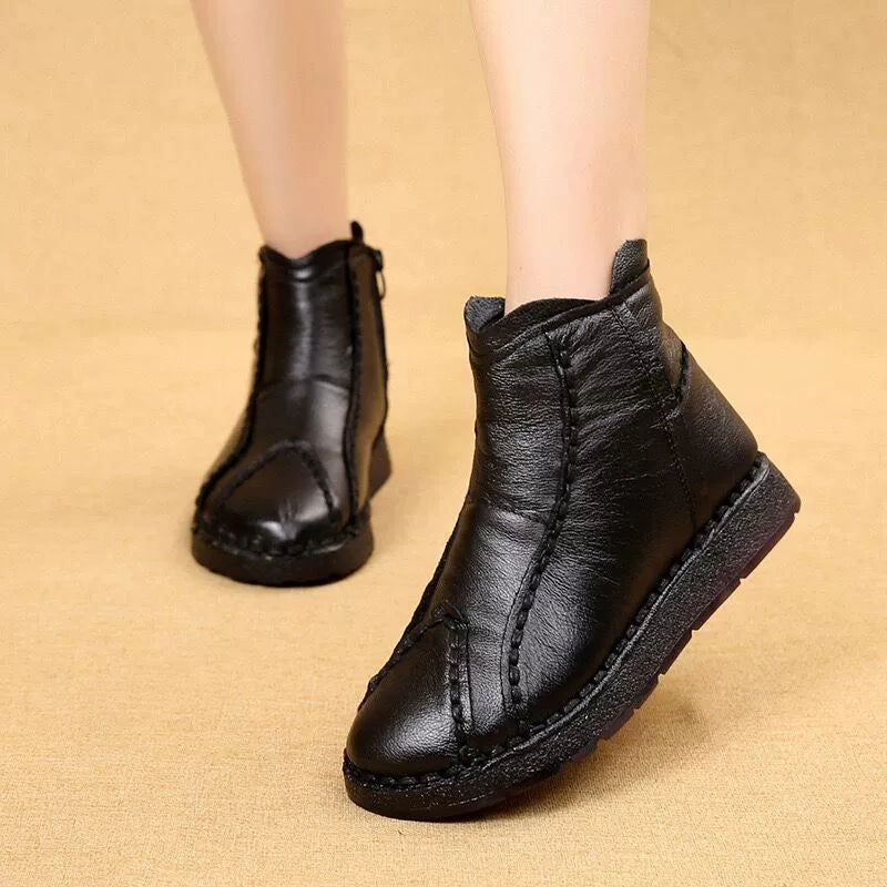 serious hikers' equipment Women Retro Leather Casual Soft Sole Warm Ankle Boots