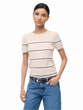 Easy Cashmere Tee in Whisper Stripe Sharp Look