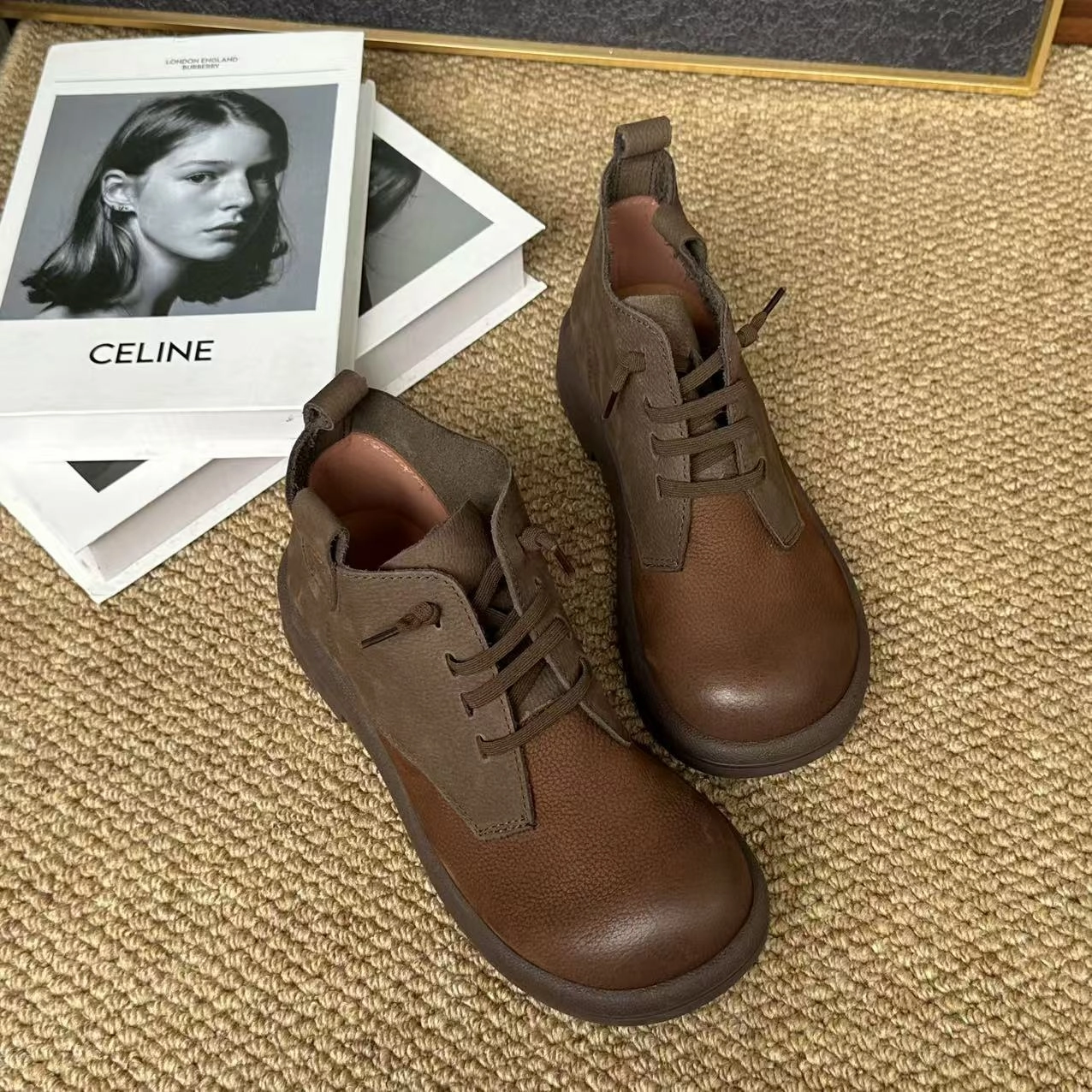 Traction Sole Non Slip Insole Grip Retro Top Leather Linen Patchwork Slip-On Casual Ankle Boots