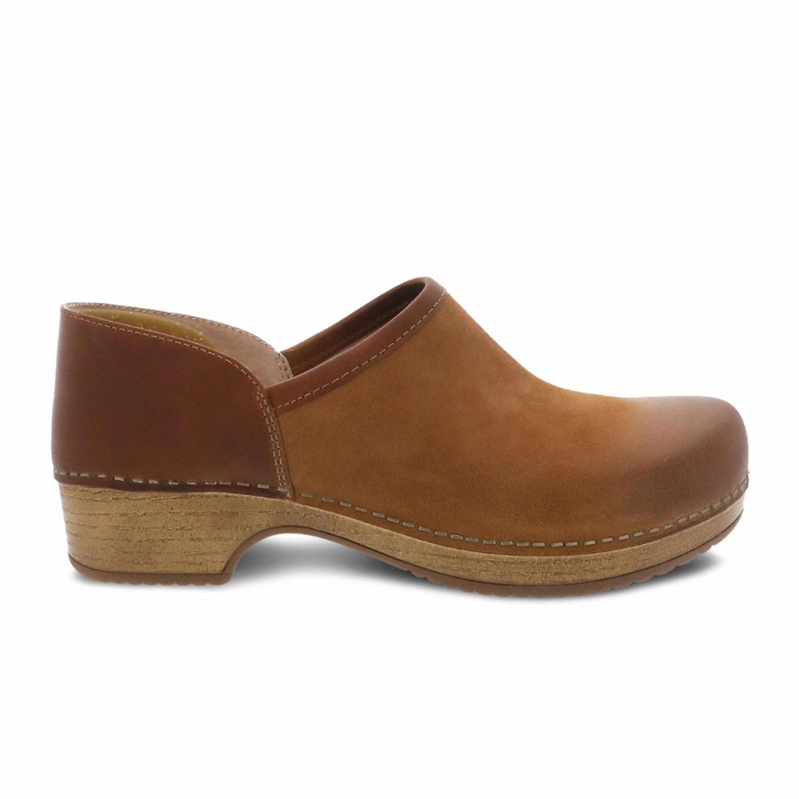 Contrasting Detail Pure Fabric Dansko Brenna Clog (Women) - Tan Burnished Suede