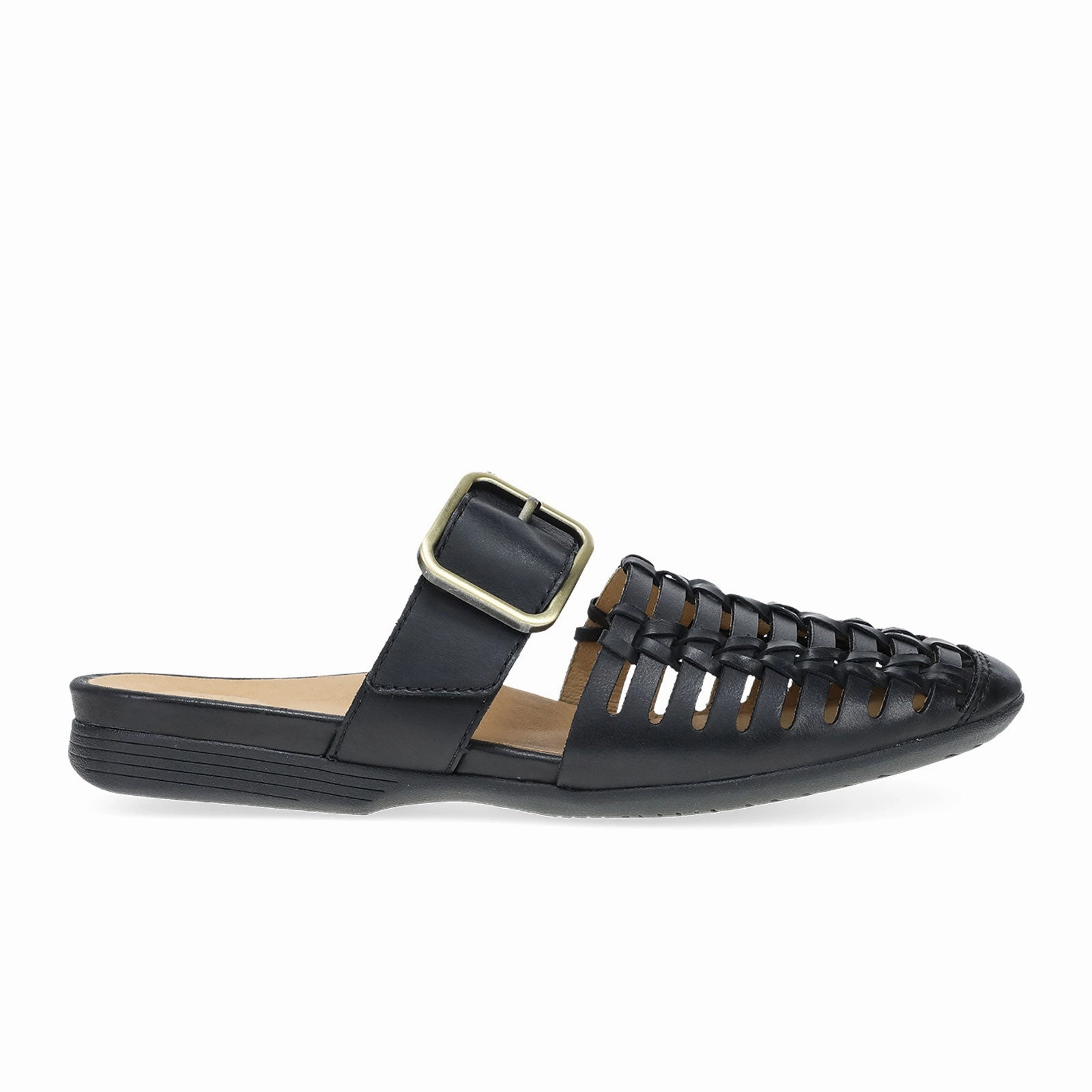 Dansko Leilani Flat (Women) - Black Burnished Nappa Bold Look