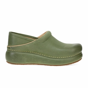 Dansko Platform Pro Clog (Women) - Green Burnished Nubuck Gentle Glow Hidden Pocket