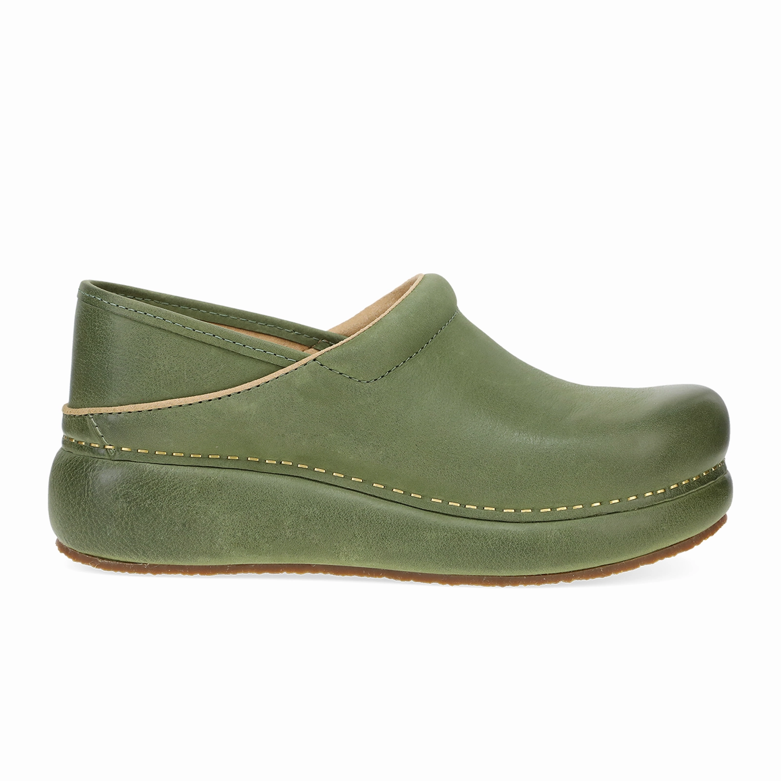 Dansko Platform Pro Clog (Women) - Green Burnished Nubuck Gentle Glow Hidden Pocket