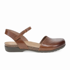 Dansko Rowan Backstrap Sandal (Women) - Tan Waxy Burnished Slimming Shape Timeless Fit
