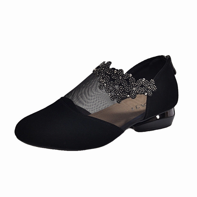 Temperature Control Lining Performance Fit Genuine Leather Mesh Elegant Diamonds Floral Shoes
