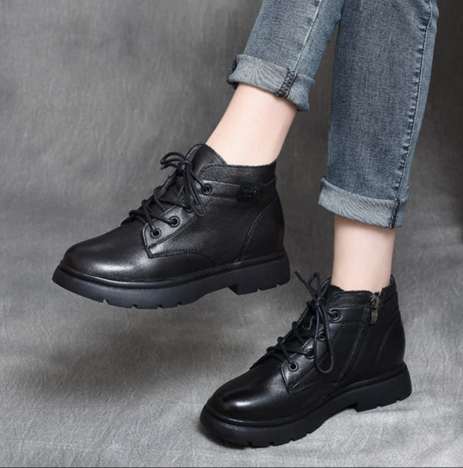 Babakud Women Retro Lace-Up Fashion Genuine Leather Booties Energy Return Unit