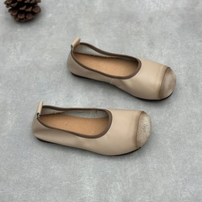 adults - specific functions Beige Retro Casual Leather Flat Easy Slip-On Shoes for Women