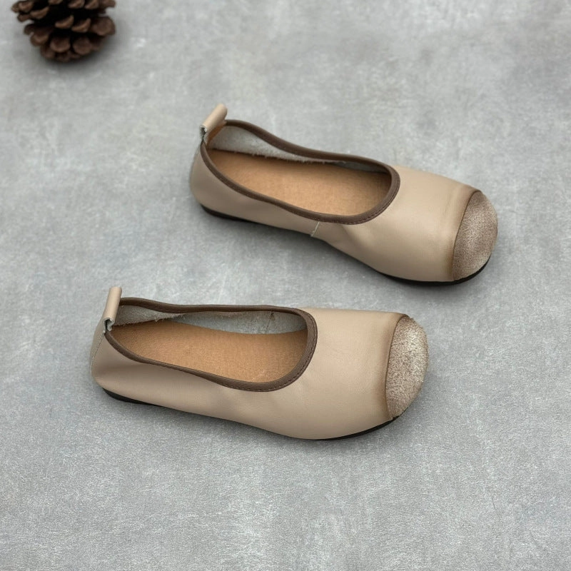 adults - specific functions Beige Retro Casual Leather Flat Easy Slip-On Shoes for Women